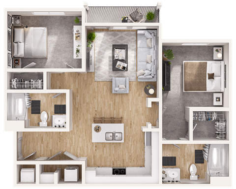 Floor plan for 2 beds, 2 baths, 1018 sqft